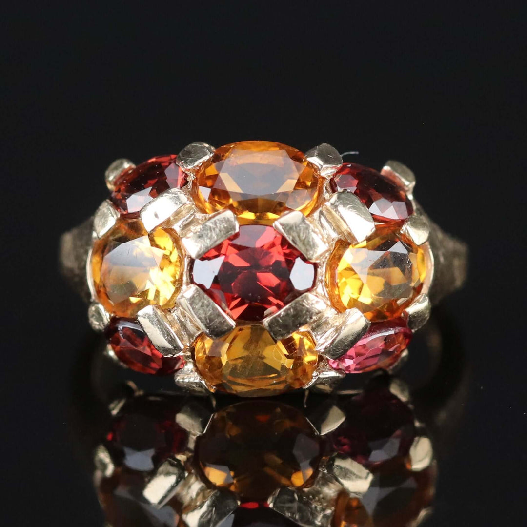 Vintage Citrine and garnet ring in yellow gold