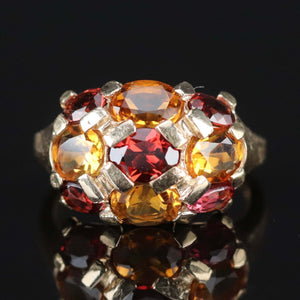 Vintage Citrine and garnet ring in yellow gold