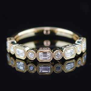 SALE!!  Emerald cut and round Diamond band in 14k yellow gold