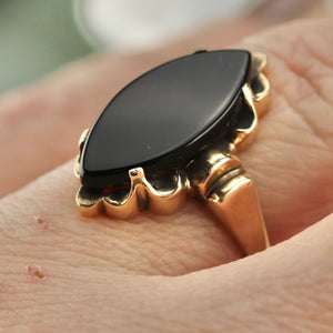 Vintage onyx navette ring in yellow gold