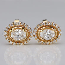 Load image into Gallery viewer, 1ctw oval halo Lab Grown Diamond studs in 14k yellow gold