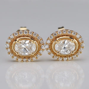 1ctw oval halo Lab Grown Diamond studs in 14k yellow gold