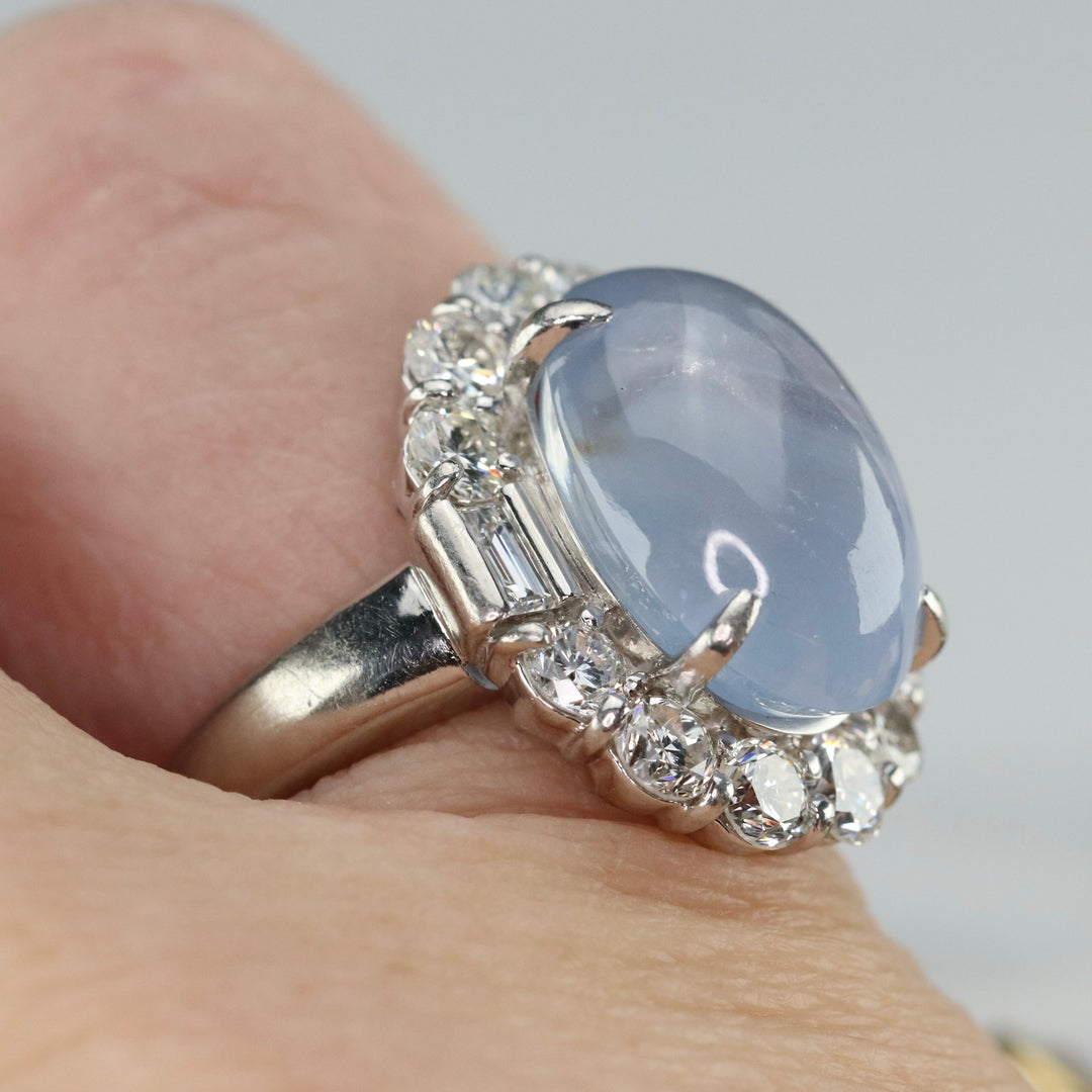 Estate Star sapphire and diamond ring in platinum