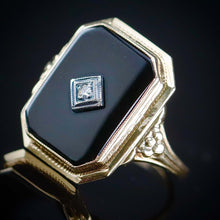 Load image into Gallery viewer, Vintage onyx and diamond ring in yellow gold