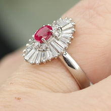 Load image into Gallery viewer, Estate ruby and diamond ballerina style ring in platinum