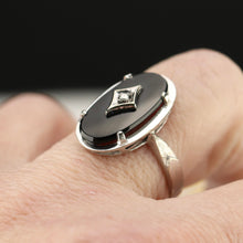 Load image into Gallery viewer, Oval onyx and diamond vintage ring in white gold from Manor Jewels