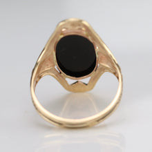 Load image into Gallery viewer, Classic onyx ring in a framed setting of yellow gold