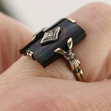 Load image into Gallery viewer, Curved onyx and diamond vintage ring in yellow gold from Manor Jewels