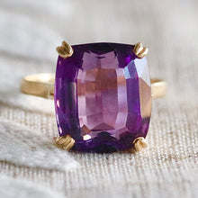 Load image into Gallery viewer, Large Amethyst cushion ring in 14k yellow gold