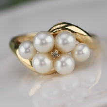 Load image into Gallery viewer, Vintage pearl and diamond ring in yellow gold