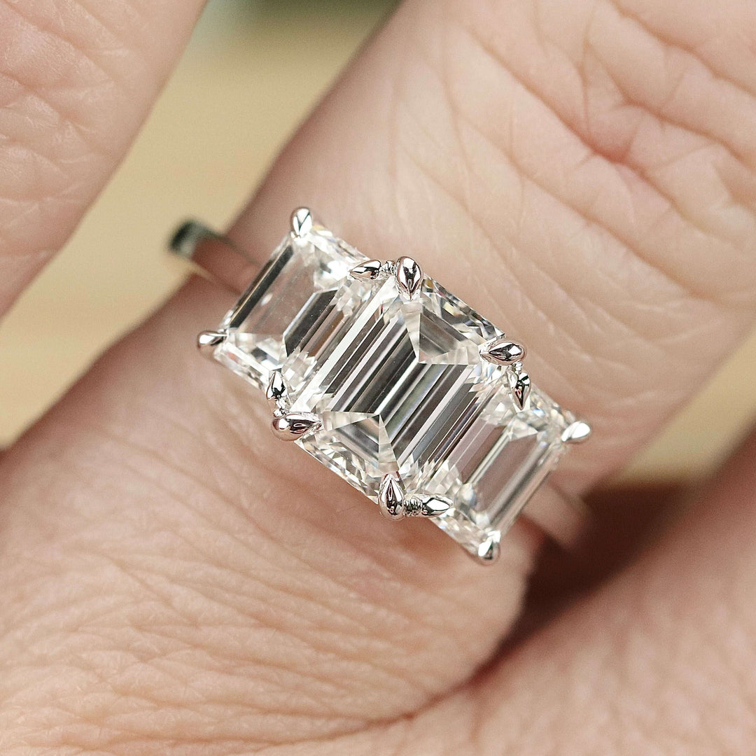 SPECIAL: MANOR ROYAL:  The Charlotte - 3 stone 3.03ctw lab grown emerald cut diamond ring in platinum