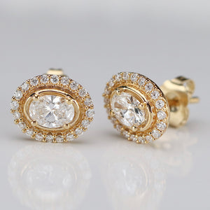 1ctw oval halo Lab Grown Diamond studs in 14k yellow gold