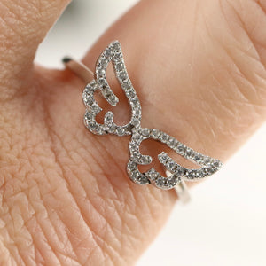 Sterling silver CZ double wings ring MISSING STONE