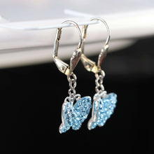 Load image into Gallery viewer, Sterling silver CZ blue butterfly drop earrings