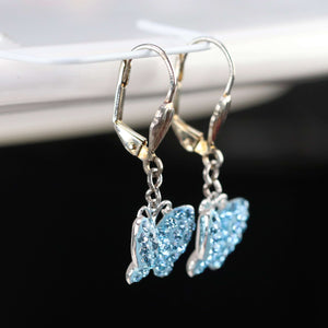 Sterling silver CZ blue butterfly drop earrings