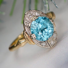 Load image into Gallery viewer, Find the perfect vintage blue zircon ring for any occasion on our website. Our antique blue zircon rings have been hand selected for quality and desirability.