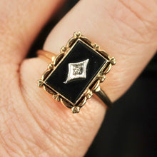 Load image into Gallery viewer, Vintage onyx and diamond ring in yellow gold