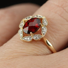 Load image into Gallery viewer, SALE!!  Garnet and diamond ring in 14k yellow gold