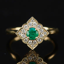 Load image into Gallery viewer, Emerald and diamond ring in 14k yellow gold