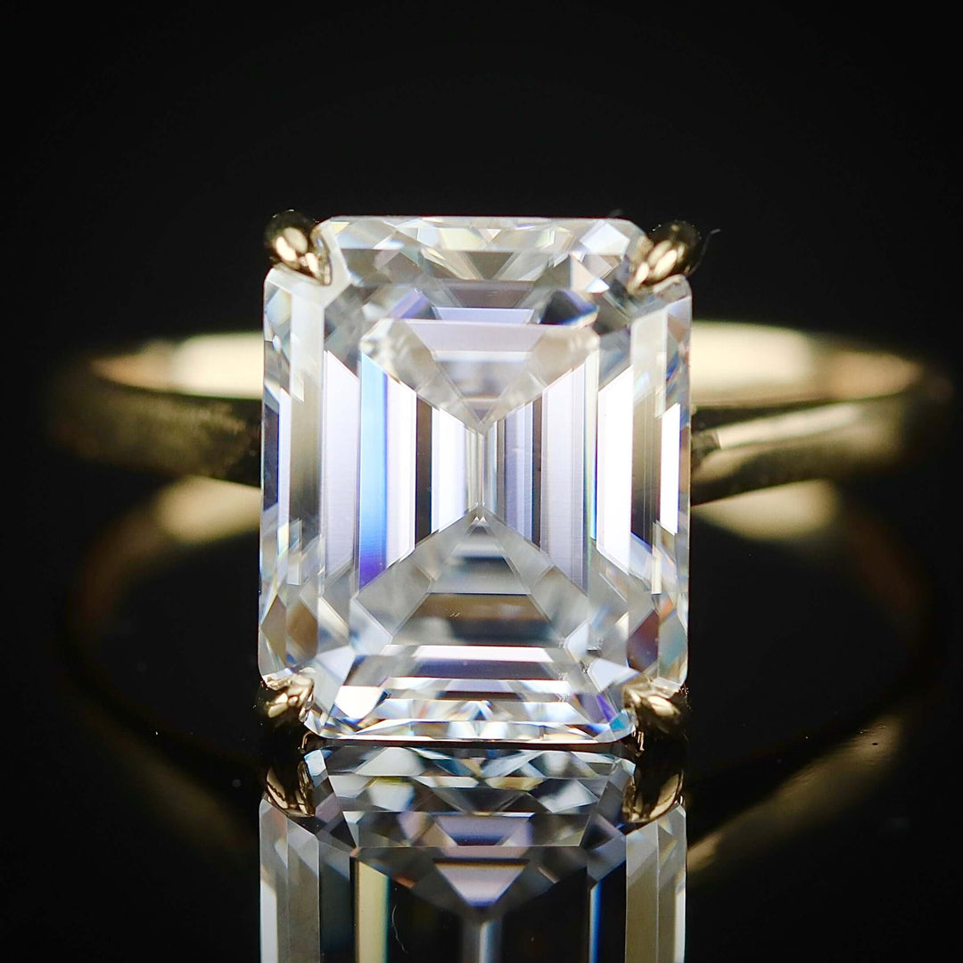 Emerald cut 5ct Moissanite solitaire ring in 14k yellow gold