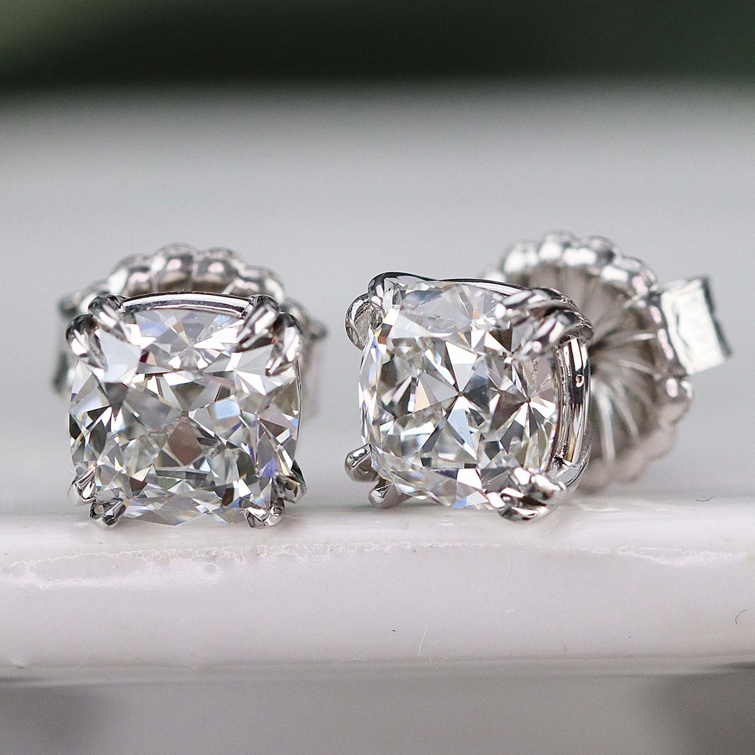 RESERVED: PAYMENT 5 of 10: Lab grown 3.04ctw Antique style cushion cut GIA certed Diamond studs in 14k white gold