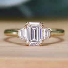 Load image into Gallery viewer, MANOR ROYAL:  The Queen Anne - 3 stone 1.40ctw lab grown emerald cut diamond ring in 14k yellow gold