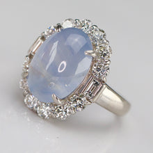 Load image into Gallery viewer, Estate Star sapphire and diamond ring in platinum