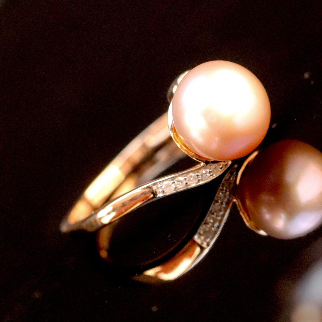 Pink pearl and diamond ring in 14k rose gold