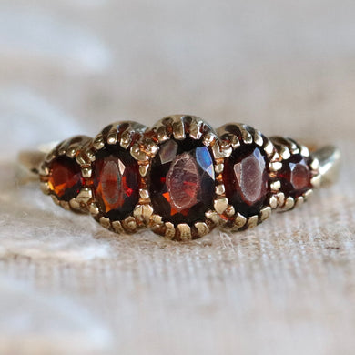 Vintage Garnet 5 stone band in yellow gold