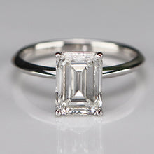 Load image into Gallery viewer, 3ct emerald cut lab grown solitaire diamond ring in 14k white gold