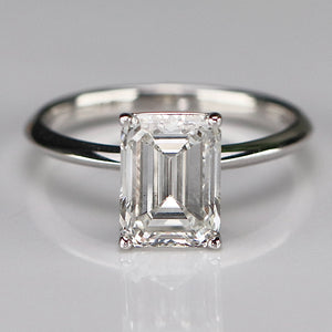 3ct emerald cut lab grown solitaire diamond ring in 14k white gold