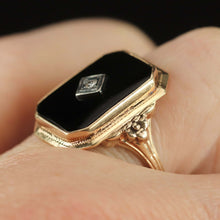 Load image into Gallery viewer, Vintage onyx and diamond ring in yellow gold