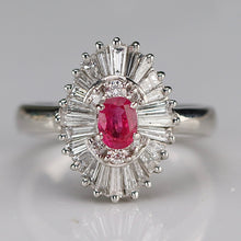 Load image into Gallery viewer, Estate ruby and diamond ballerina style ring in platinum