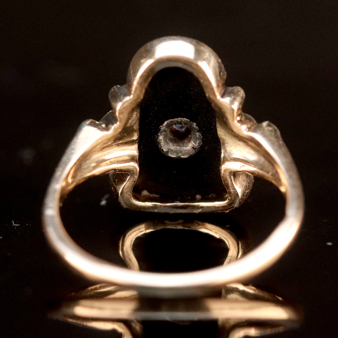 Incredible vintage OMC diamond onyx ring in yellow and green gold