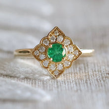 Load image into Gallery viewer, Emerald and diamond ring in 14k yellow gold