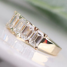 Load image into Gallery viewer, Lab grown 2.375ctw 5 stone emerald cut diamond band ring in 14k yellow gold