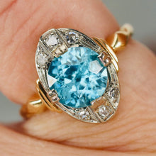 Load image into Gallery viewer, Find the perfect vintage blue zircon ring for any occasion on our website. Our antique blue zircon rings have been hand selected for quality and desirability.