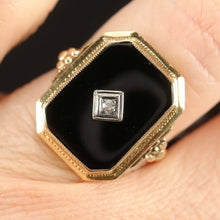 Load image into Gallery viewer, Vintage onyx and diamond ring in yellow gold