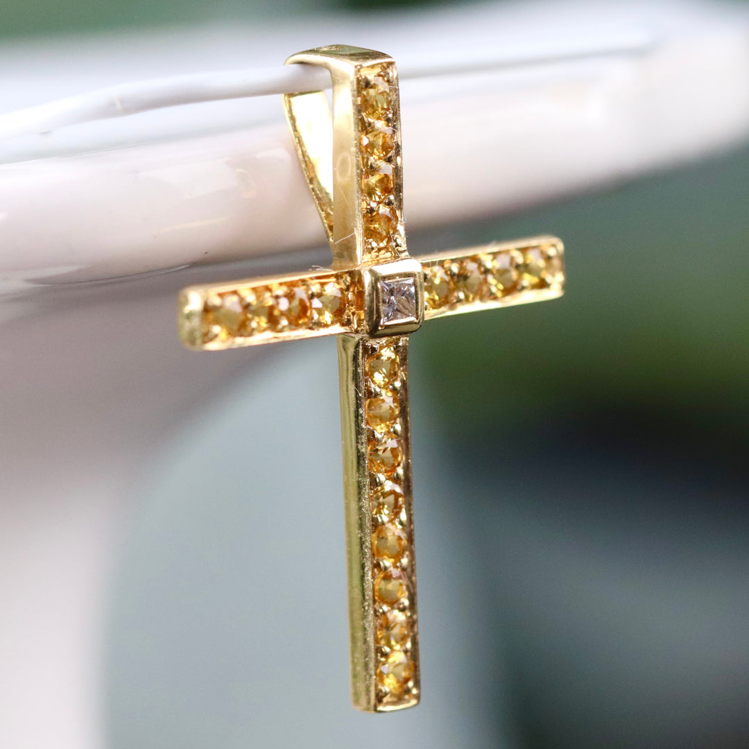 18k yellow gold yellow sapphire and diamond cross