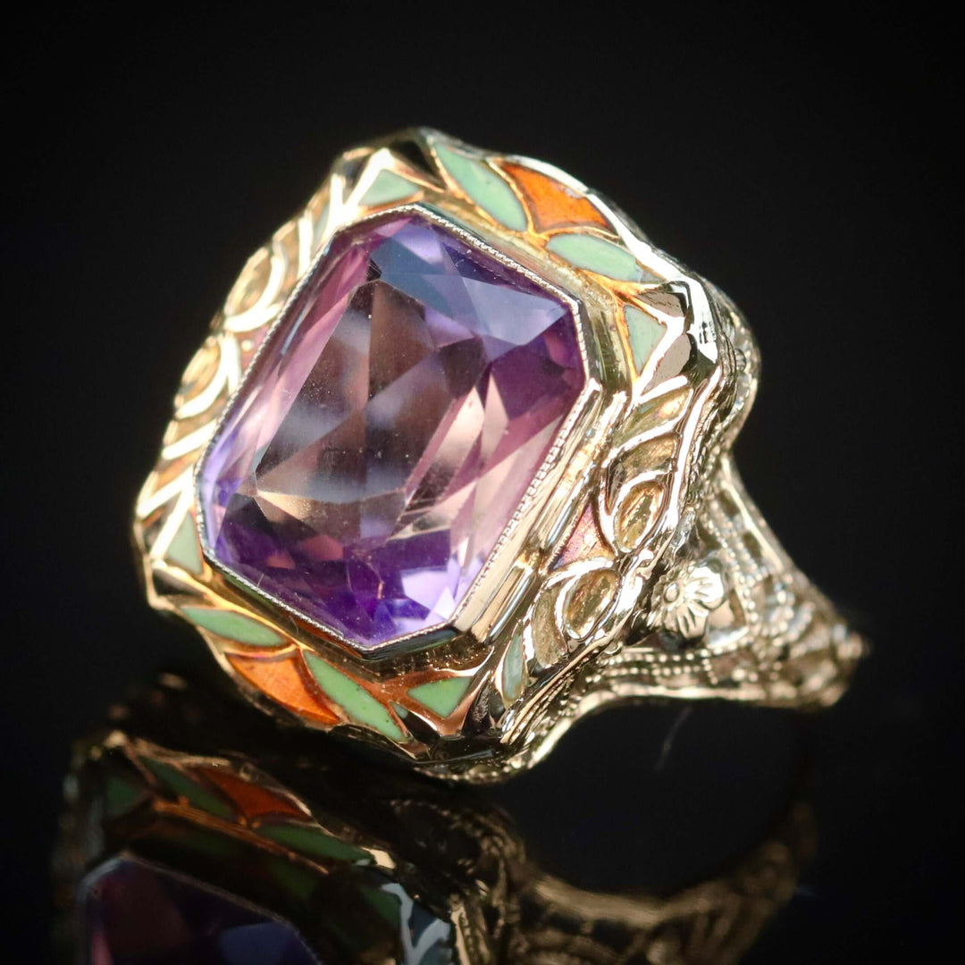 RESERVED: PAYMENT 4 OF 4: Antique amethyst filigree ring in 14k white/yellow gold