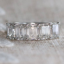 Load image into Gallery viewer, Lab grown 4ctw 5 stone emerald cut diamond band ring in 14k white gold