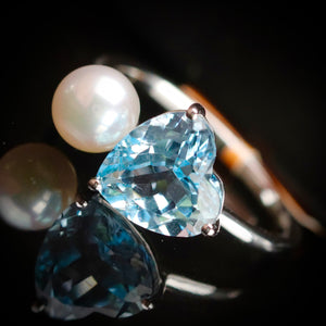 SALE!!  Blue topaz and pearl 2 stone ring in 14k white gold by Effy