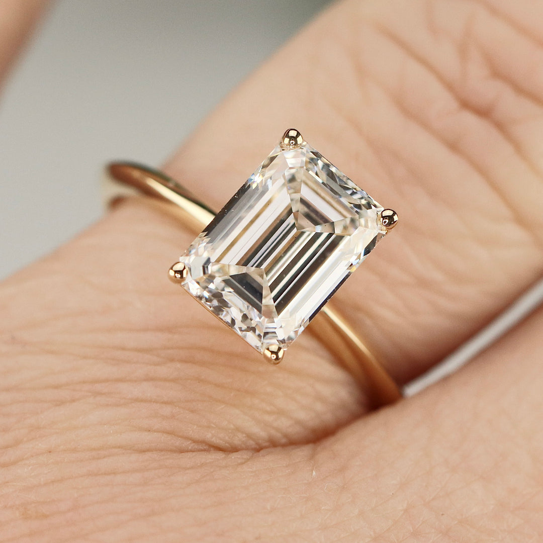 SPECIAL: 3ct emerald cut lab grown solitaire diamond ring in 14k yellow gold