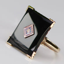 Load image into Gallery viewer, Large onyx and diamond vintage ring in yellow gold from Manor Jewels