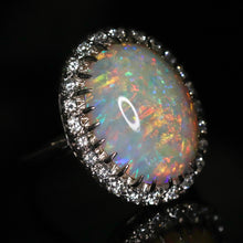 Load image into Gallery viewer, Magnificent vintage Opal and diamond ring in 14k white gold