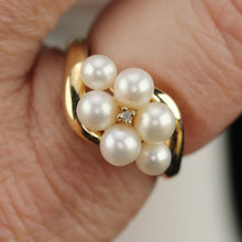 Load image into Gallery viewer, Vintage pearl and diamond ring in yellow gold