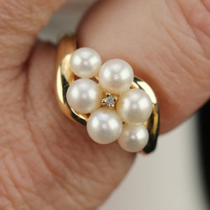 Vintage pearl and diamond ring in yellow gold