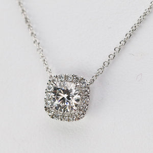 Lab grown diamond halo necklace in 14k white gold