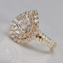 Load image into Gallery viewer, Vera Wang Designer Lab Grown pear diamond ring in 14k yellow gold