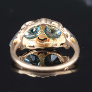 Vintage double blue zircon ring in yellow gold